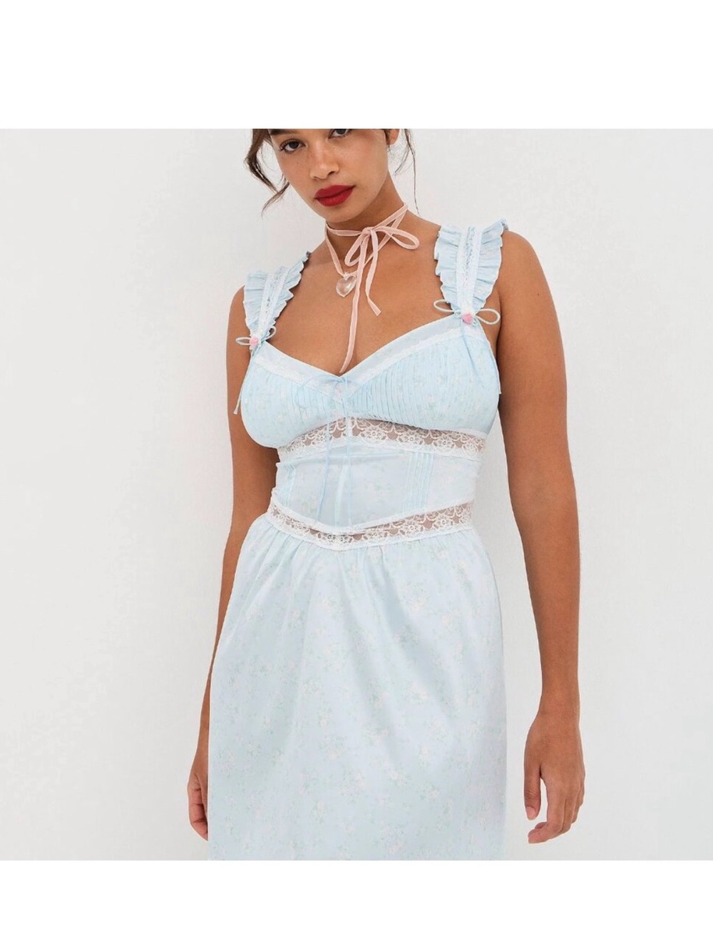 For Love & Lemons Light Blue Ellery Slip Mini Dress